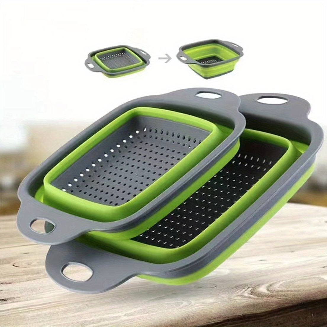 2pcs Folding Drain Basket, Portable Fruit Vegetable Cleaning Washing Basket, Square Expandable Filter Basket, Home Tool, Home Gadgets, Home Accessories (1 Large, 1 Small), Kitchen Washing Basket