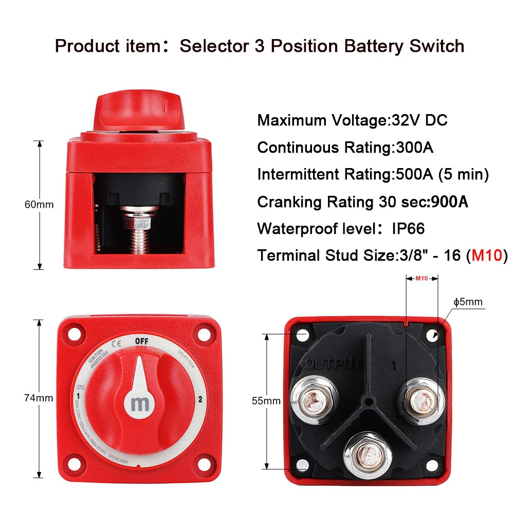 2 3 4 Position Battery Mass Switch Cut Single Dual M-Series Marine Boat 12-48V 100-300A Heavy Duty Isolator Disconnect Rotary