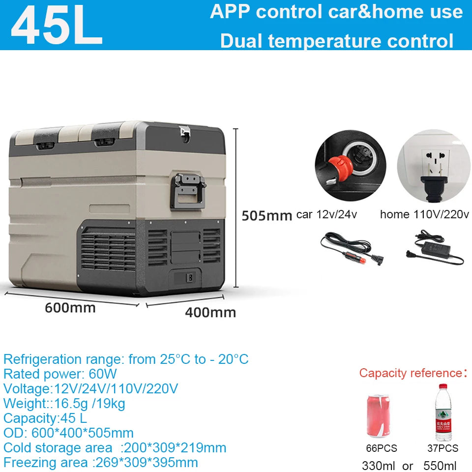 35L/45L/55L Alpicool Car Refrigerator Portable Fridge Double Door Cooler Freezer 12V 24V 220V Outdoor Home Use Camping Travel