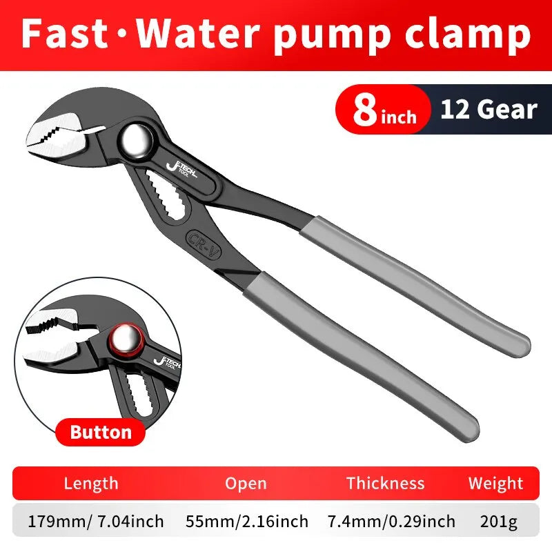 Water Pump Pliers Quick-Release Plumbing Pliers Pipe Wrench Adjustable Water Pipe Clamp Pliers Household Hand Tools Multi-functi