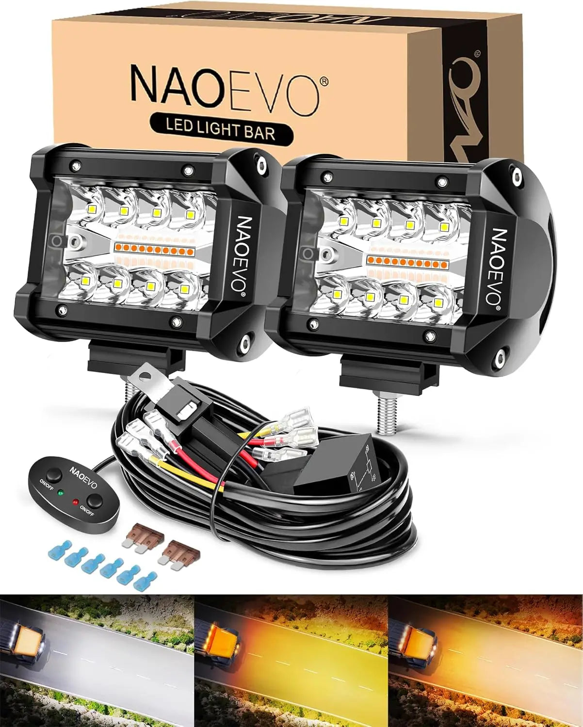 NAOEVO 4 Inch 2Pcs LED Pod Lights Spot Flood Combo LED Fog Driving 4x4 Off Road Lights Work Lights for Truck Boat ATV UTV Jeep