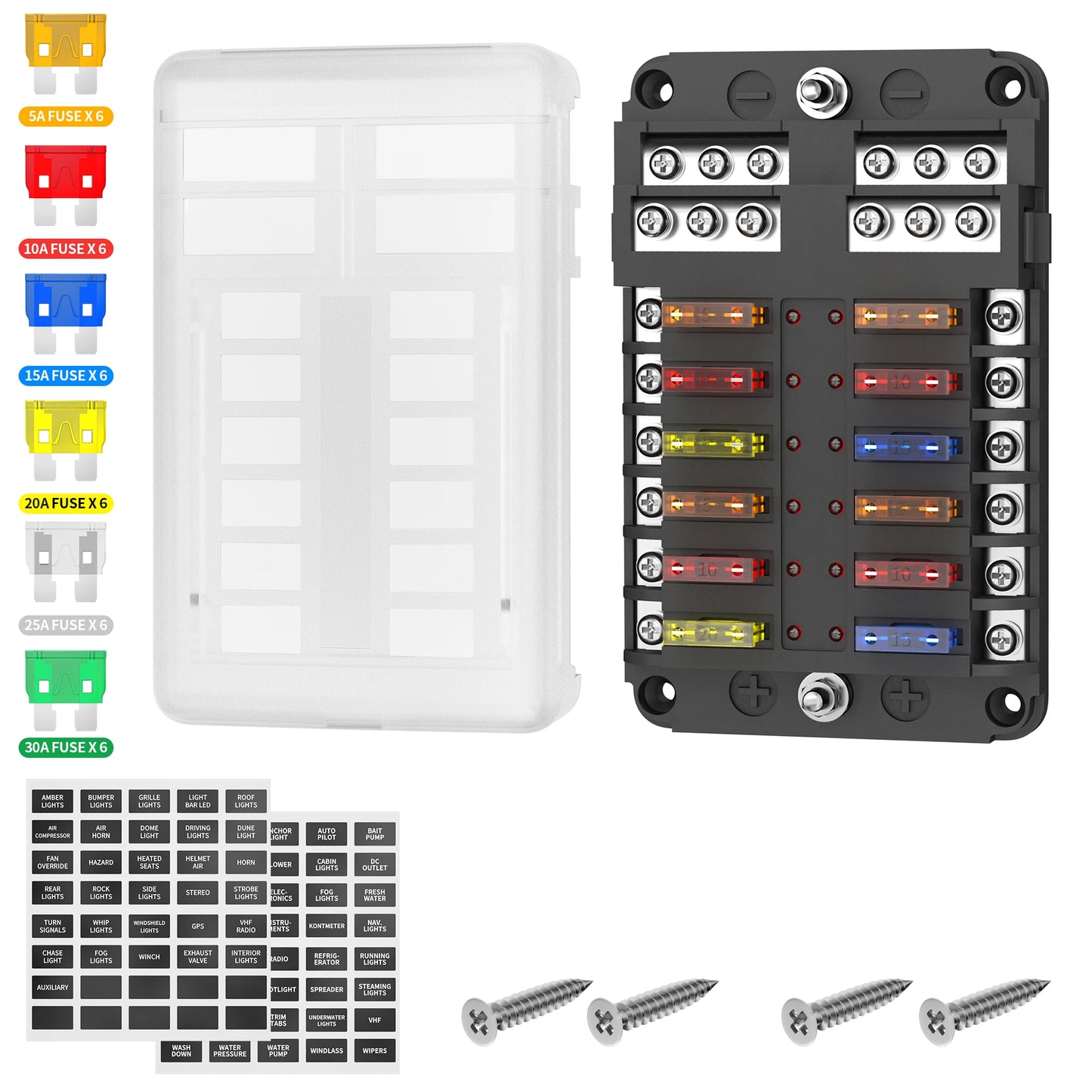 DaierTek 6 12 Way Fuse Block 12 Volt Blade Fuse Block with LED Indicator Circuit Fuse Box 12V ATO/ATC Marine Fuse Panel For Car