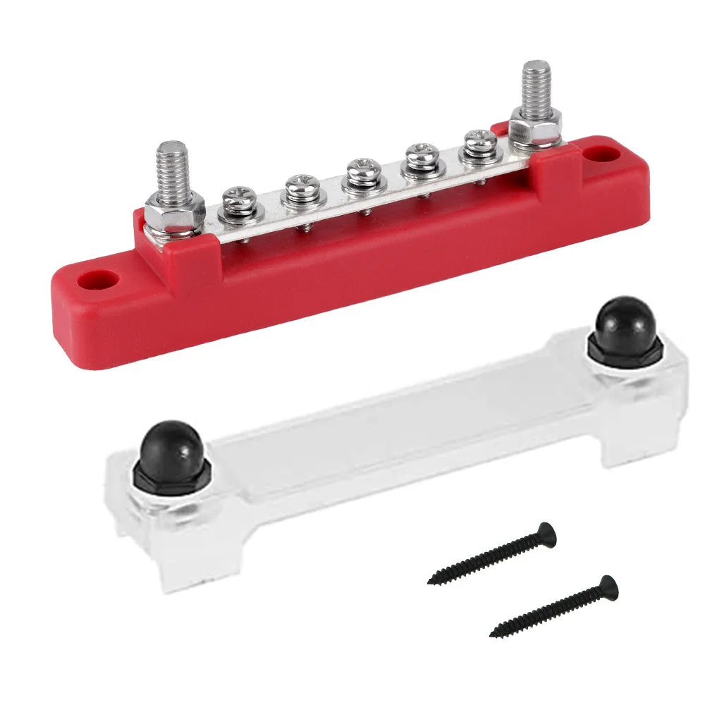 M6 12V Terminal Block Bus Bar 1/4 Inch Stud 150A Electrical Power Distribution Block Bus Bar for Truck Boat Camper RV Caravan