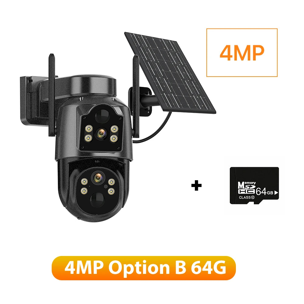 4MP Wireless Outdoor 7.6W Dual lens Built-in Battery Solar Camera 1080P 5W Long Time Standby PIR IP Solar Camera Security iCsee