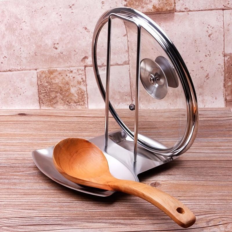 1pc Stainless Steel Pot Lid Rack Shelf with Drain Tray Bracket - Free Punching Soup Spoon Rack with Removable Shelf - Kitchen Accessories for Easy Pot Cover Storage and Drainage