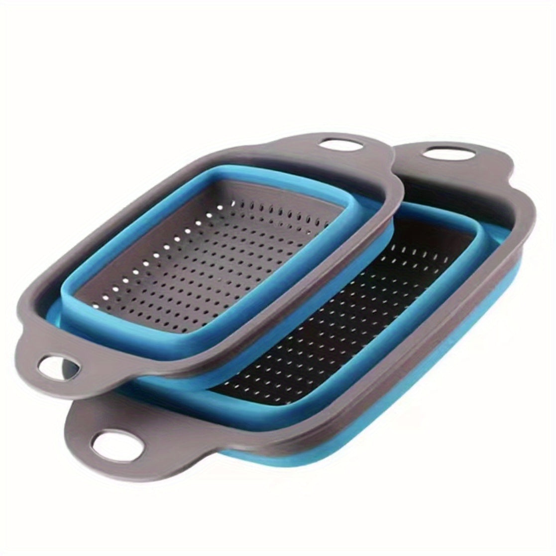 2pcs Folding Drain Basket, Portable Fruit Vegetable Cleaning Washing Basket, Square Expandable Filter Basket, Home Tool, Home Gadgets, Home Accessories (1 Large, 1 Small), Kitchen Washing Basket