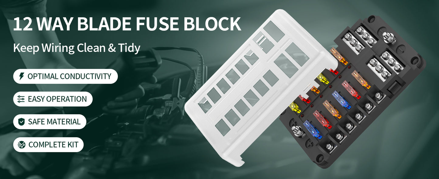 DaierTek 6 12 Way Fuse Block 12 Volt Blade Fuse Block with LED Indicator Circuit Fuse Box 12V ATO/ATC Marine Fuse Panel For Car