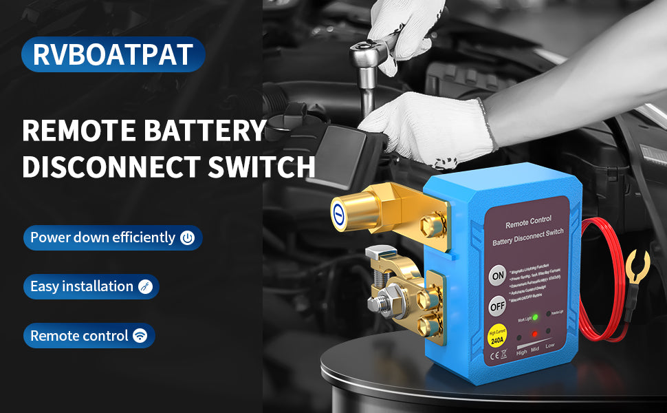 Remote Battery Disconnect Switch 12V 240A Kill Switch Automatic Power Shut Off Switch for Car Auto ATV Truck (Side Installation)