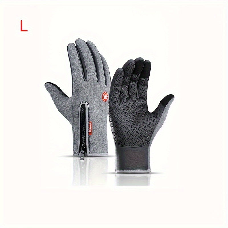 [Warm Touchscreen Gloves] 1 Pair Warm, Comfortable Unisex Winter Touchscreen Gloves - Non-Slip Fleece-Lined with Zipper Closure, Blue & Black Design for Outdoor Sports, Hiking, and Cold Weather Activities, Hiking Accessories