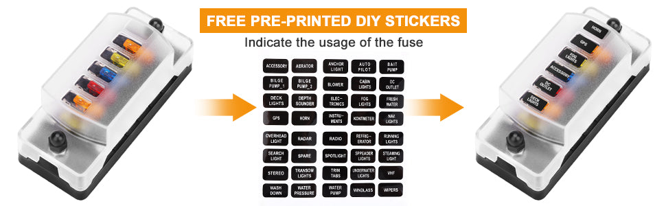 DaierTek 6 Way Fuse Block Blade Fuse Box with Negative Bus 6 Circuit Fuse Holder Fuse Block w/Negative Bus For 12V 24V Auto