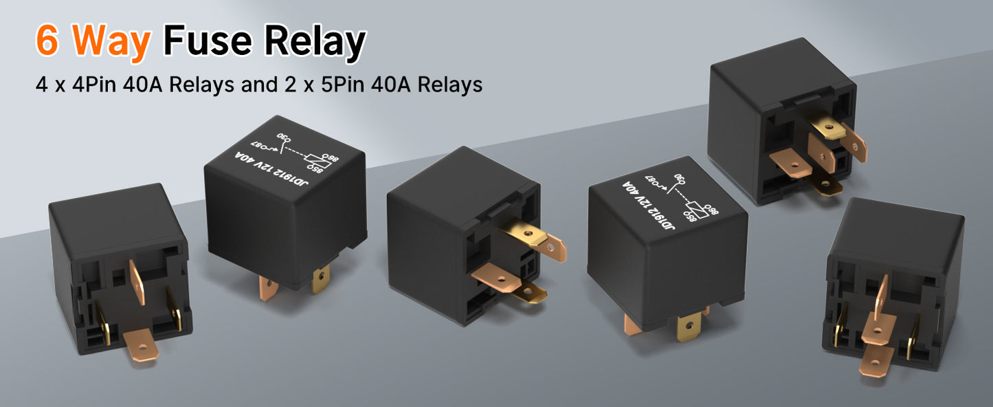 Relay Box Fuse Relay Box 12V Automotive Universal Fuse Panel with 6 Way Relays and 14 x ATC/ATO Blade Fuses 12 Volt Fuse Box
