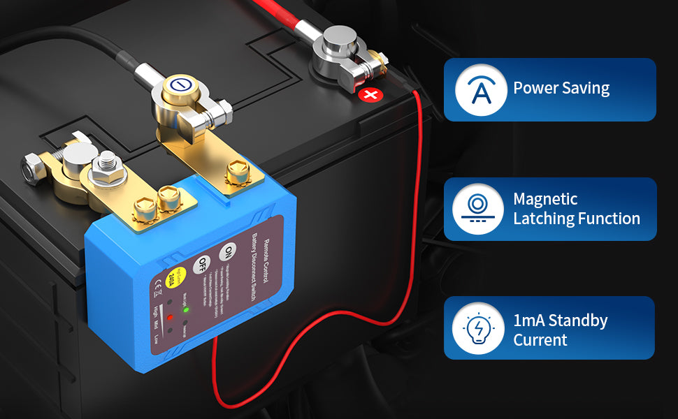 Remote Battery Disconnect Switch 12V 240A Kill Switch Automatic Power Shut Off Switch for Car Auto ATV Truck (Side Installation)