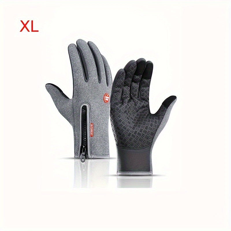[Warm Touchscreen Gloves] 1 Pair Warm, Comfortable Unisex Winter Touchscreen Gloves - Non-Slip Fleece-Lined with Zipper Closure, Blue & Black Design for Outdoor Sports, Hiking, and Cold Weather Activities, Hiking Accessories