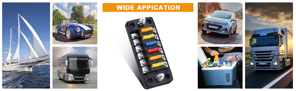 DaierTek 6 Way Fuse Block Blade Fuse Box with Negative Bus 6 Circuit Fuse Holder Fuse Block w/Negative Bus For 12V 24V Auto