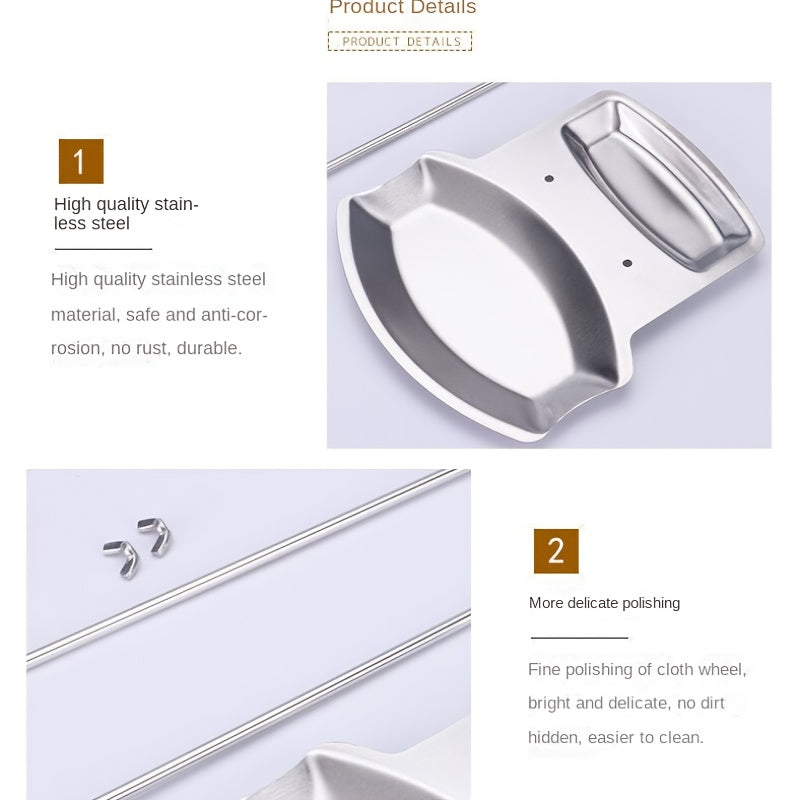 1pc Stainless Steel Pot Lid Rack Shelf with Drain Tray Bracket - Free Punching Soup Spoon Rack with Removable Shelf - Kitchen Accessories for Easy Pot Cover Storage and Drainage