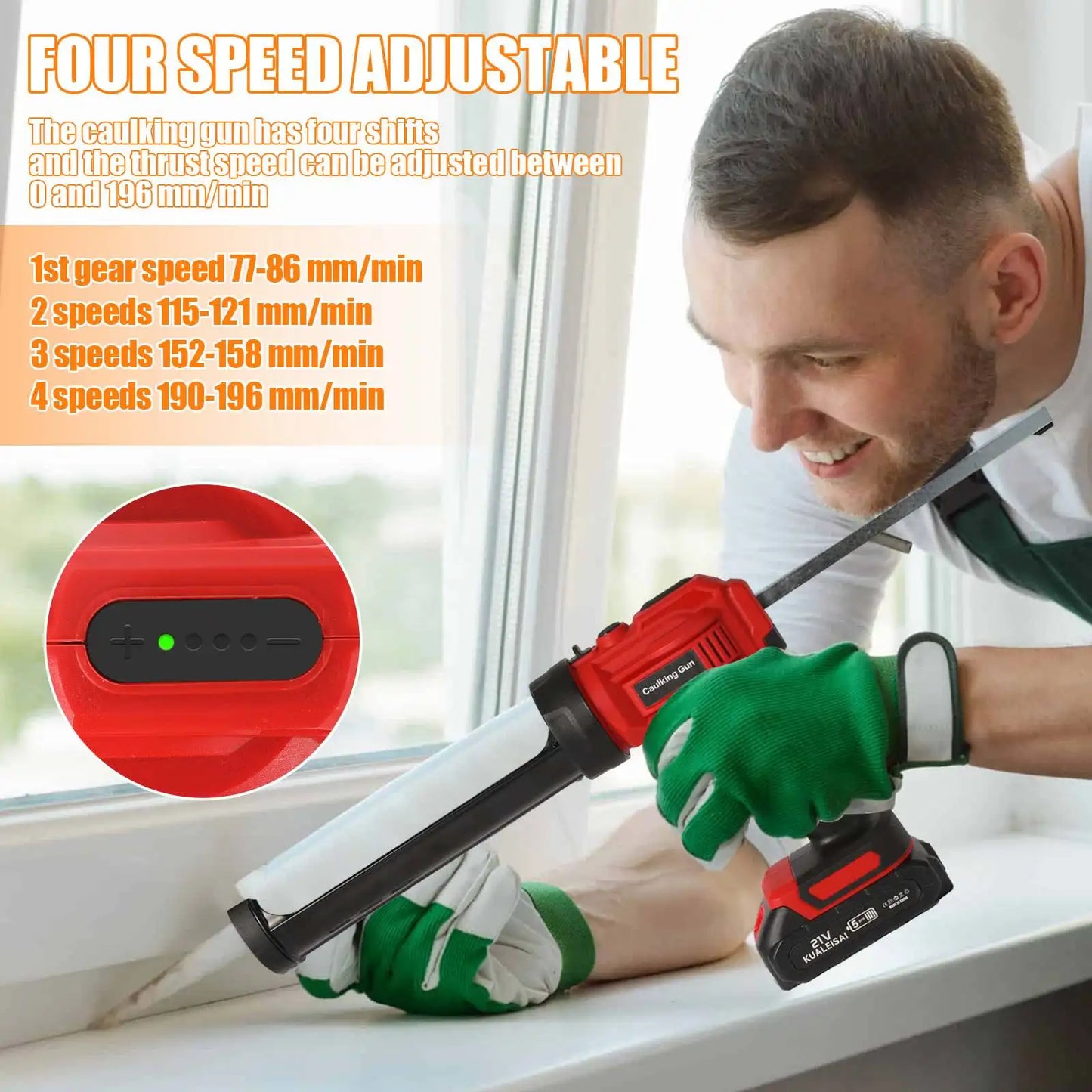 Cordless Electric Silicone Caulking Gun, LED Light, 4 Velocidade Ajustável, Makita 18V Bateria, 10 oz, 300ml, Sem Bateria