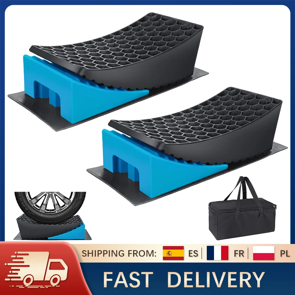 2PCS RV Leveling Ramps with Mats and Storage Bag, Non-Slip Heavy Duty Plastic Ramp Wedges for Camper Trailer Motorhome Support