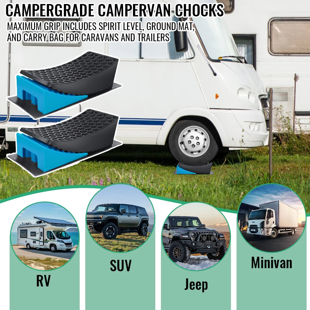 2PCS RV Leveling Ramps with Mats and Storage Bag, Non-Slip Heavy Duty Plastic Ramp Wedges for Camper Trailer Motorhome Support