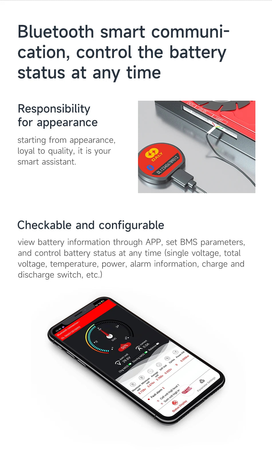 Daly Smart BMS Accessory WIFI Bluetooth USB To UART RS485 Cables Module NTC Battery SOC Capacity Indicator LCD Screen Board