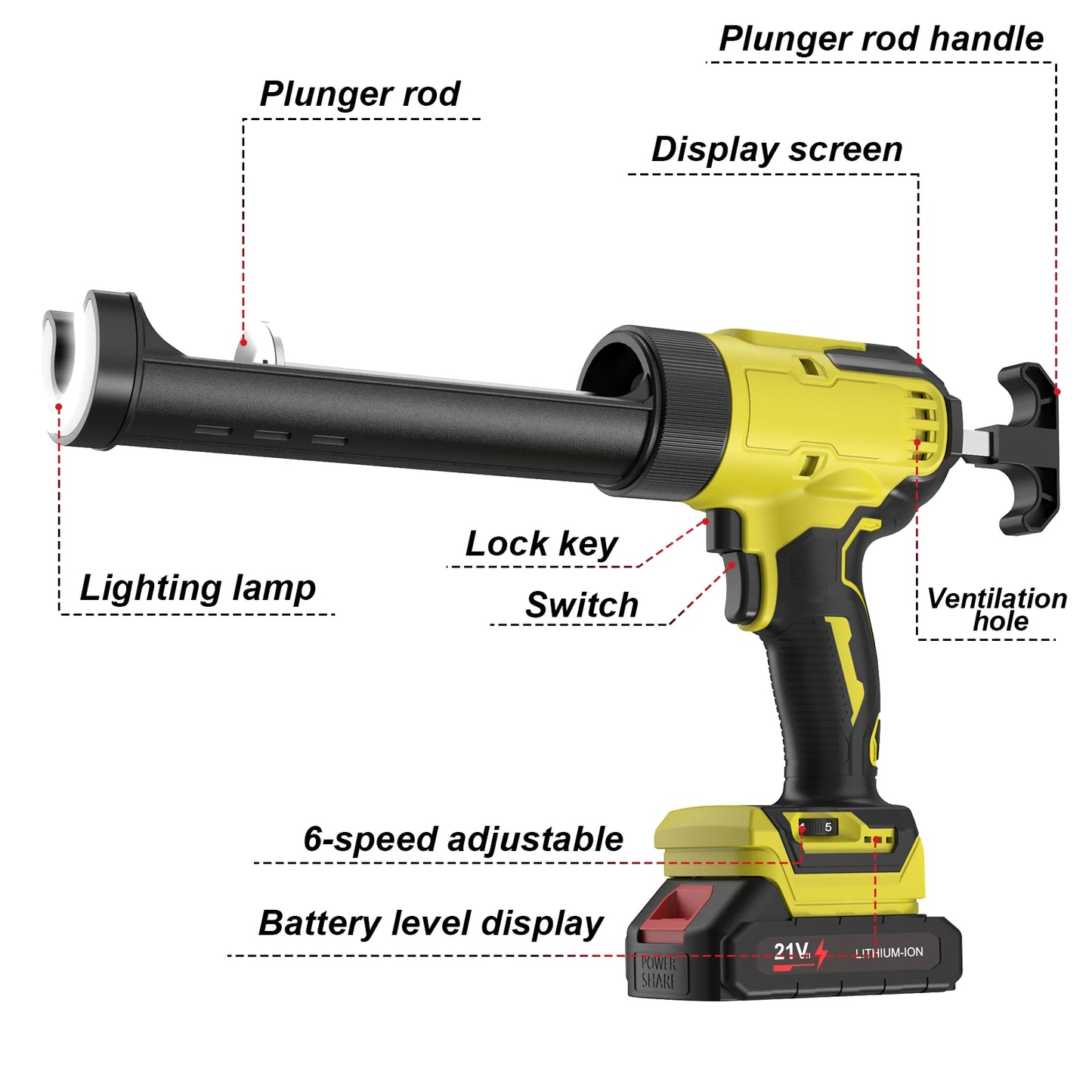 6 Speeds Cordless Caulking Gun Electric Silicone Gun With LED Light Adhesive Gun Doors and Windows For Makita 18V Battery