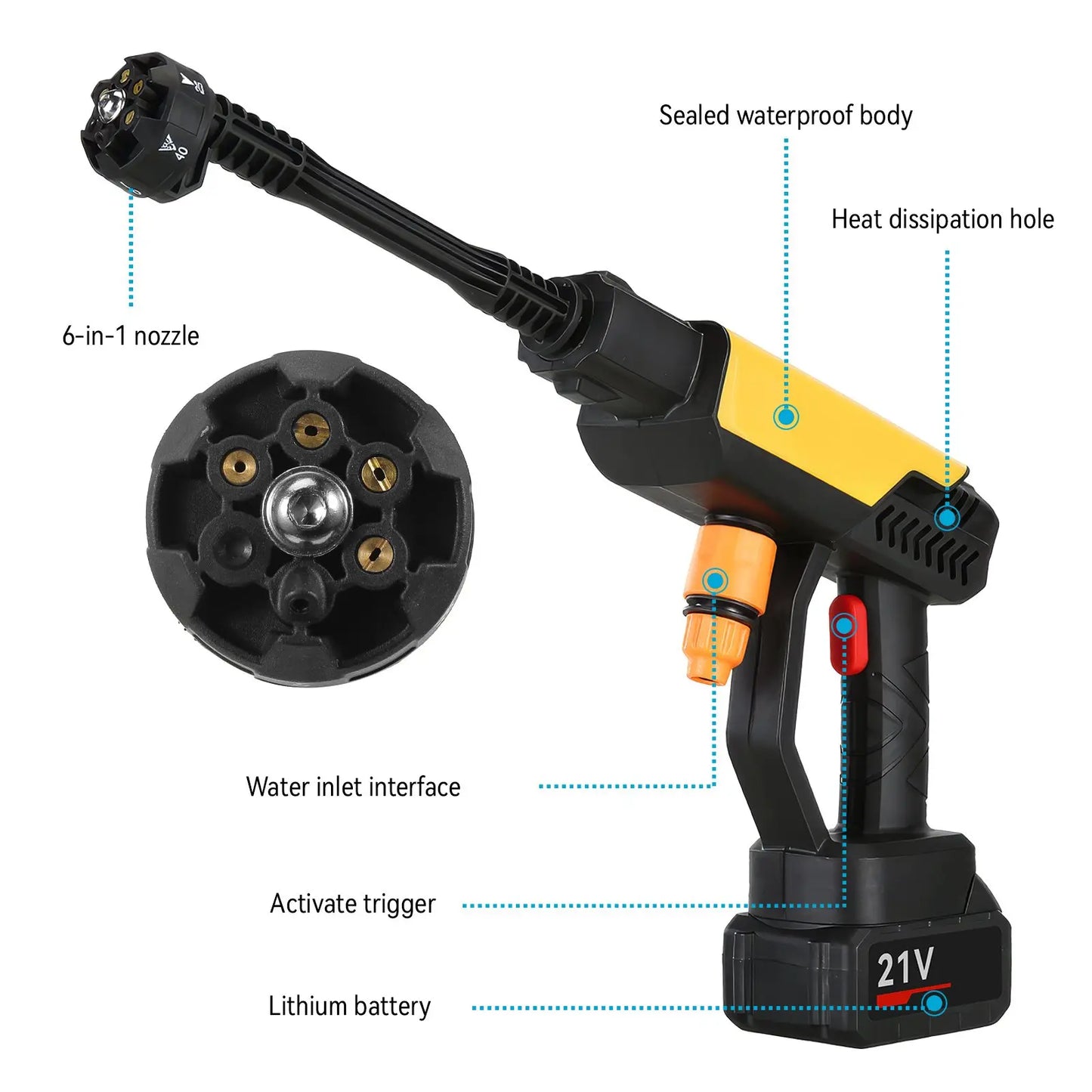 3500W/200Bar Brushed Electric High Pressure Washer Car Wash Water Gun Garden Irrigation Tool for Makita 18V Battery