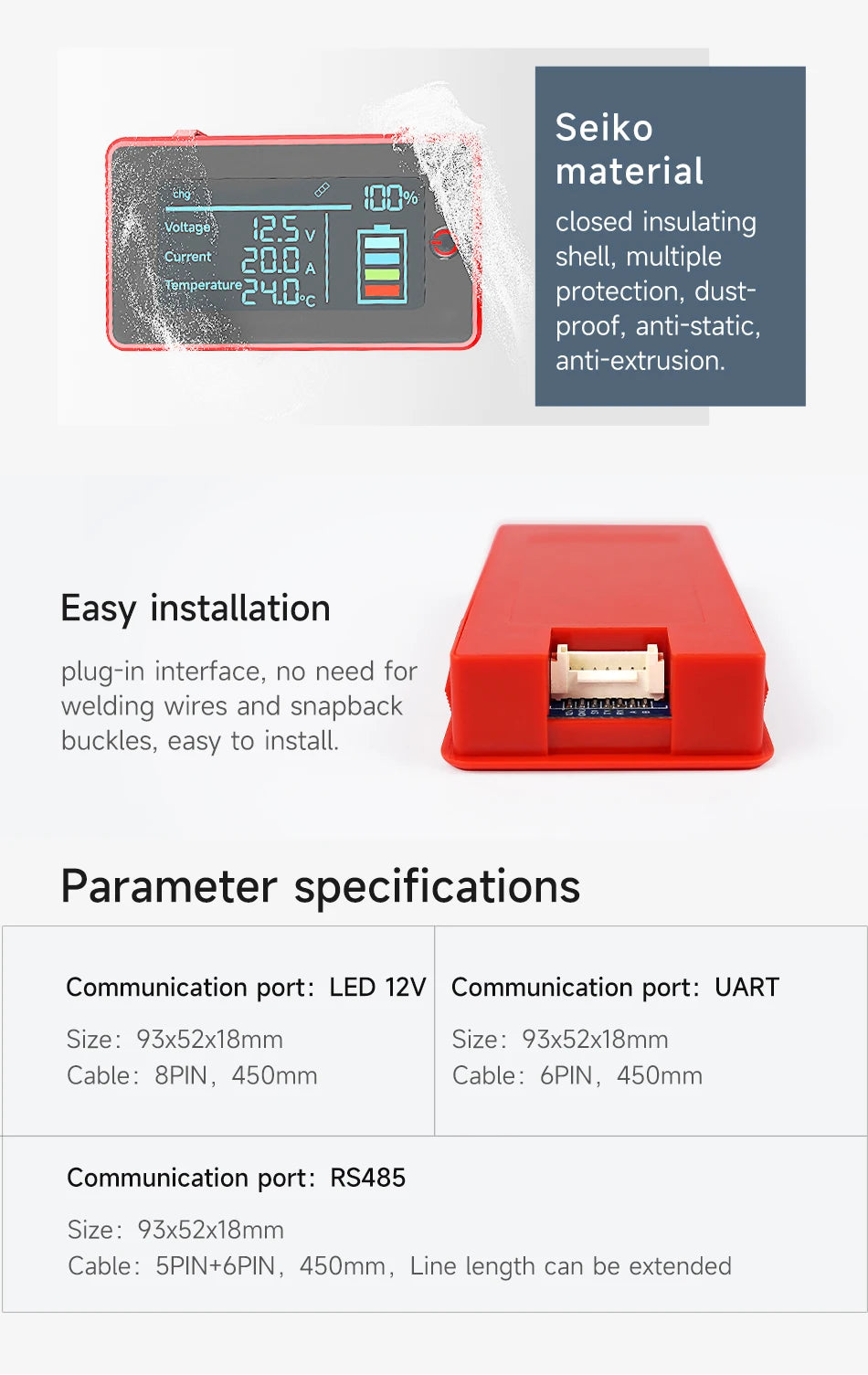 Daly Smart BMS Accessory WIFI Bluetooth USB To UART RS485 Cables Module NTC Battery SOC Capacity Indicator LCD Screen Board