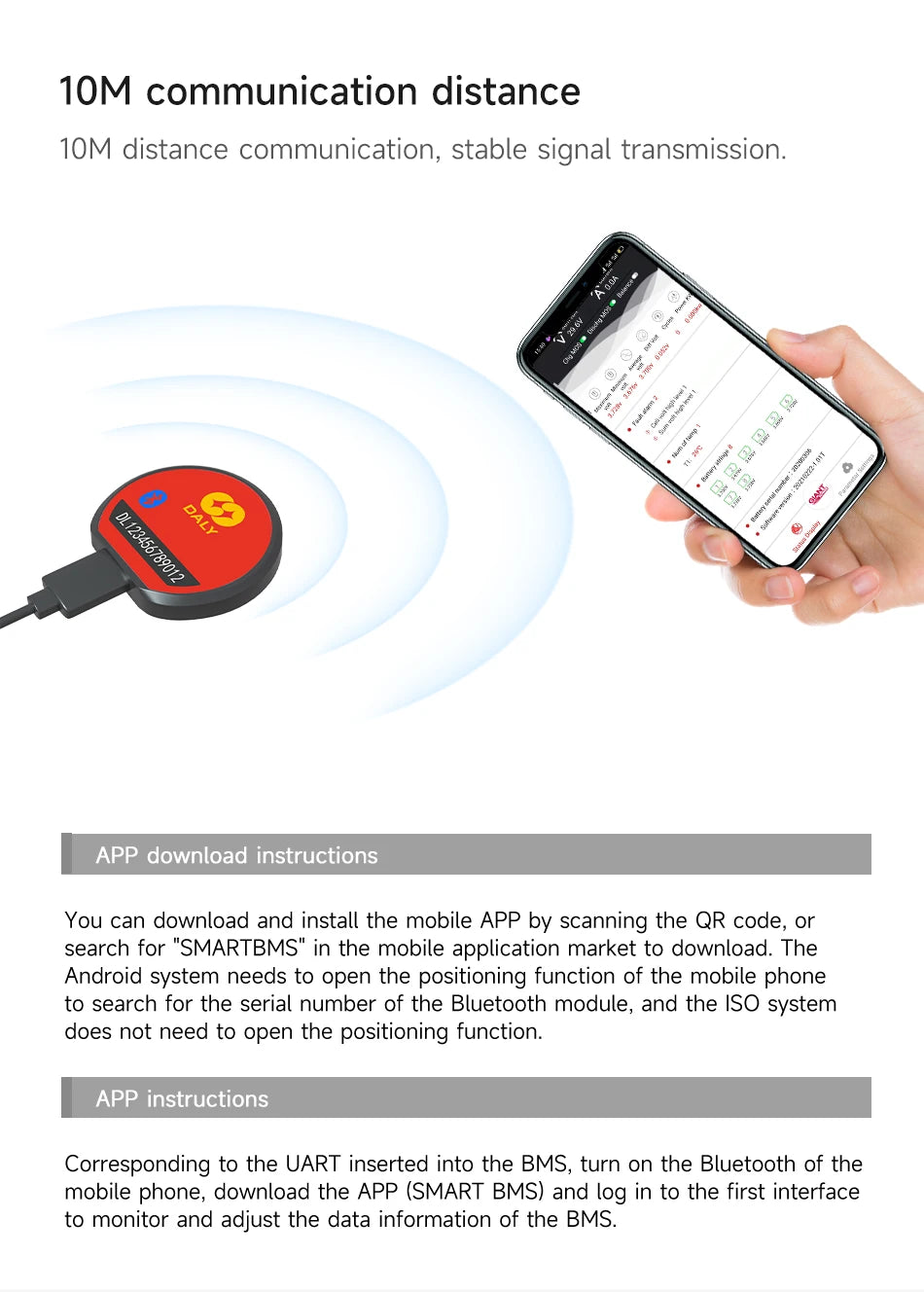 Daly Smart BMS Accessory WIFI Bluetooth USB To UART RS485 Cables Module NTC Battery SOC Capacity Indicator LCD Screen Board