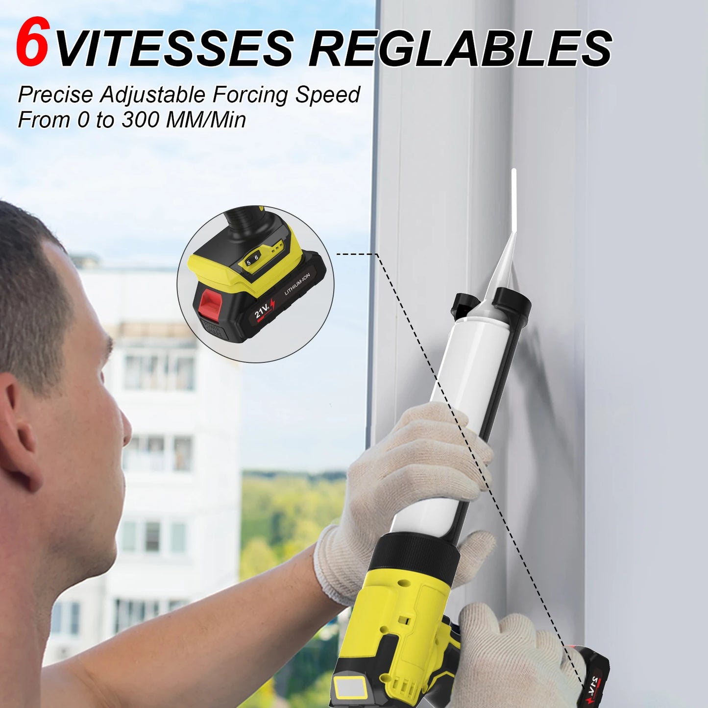 6 Speeds Cordless Caulking Gun Electric Silicone Gun With LED Light Adhesive Gun Doors and Windows For Makita 18V Battery