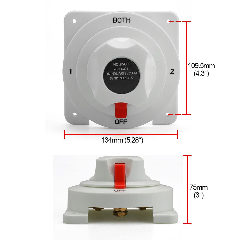 1 Off 2 Both White Distribution Marine Boat Battery Switch Marine Dual Battery Selector Switch For Camper Boat RV Motor Turck