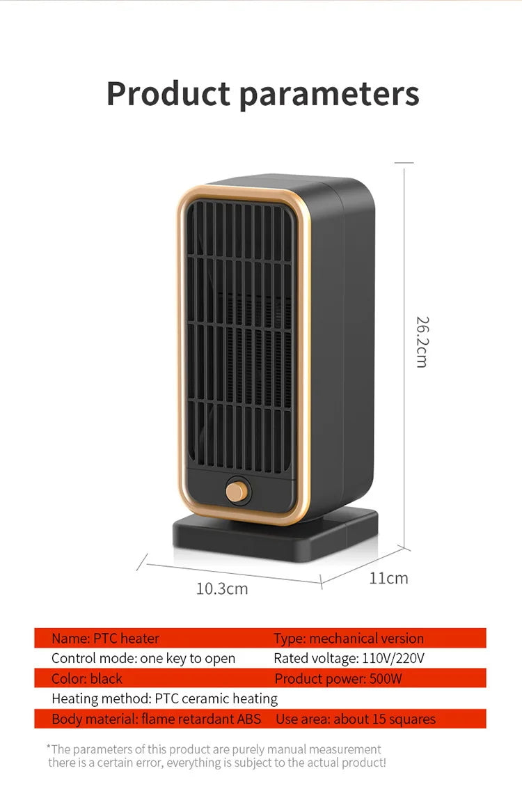 PTC Mini Room Heater with Overheat Protection Easy Desktop Installation Made of Durable Plastic
