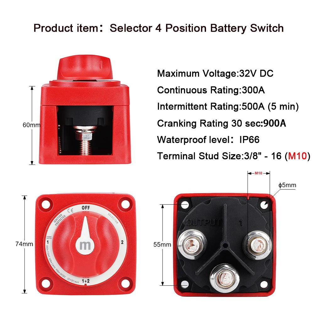 2 3 4 Position Battery Mass Switch Cut Single Dual  M-Series Marine Boat 12-48V 100-300A Heavy Duty Isolator Disconnect Rotary