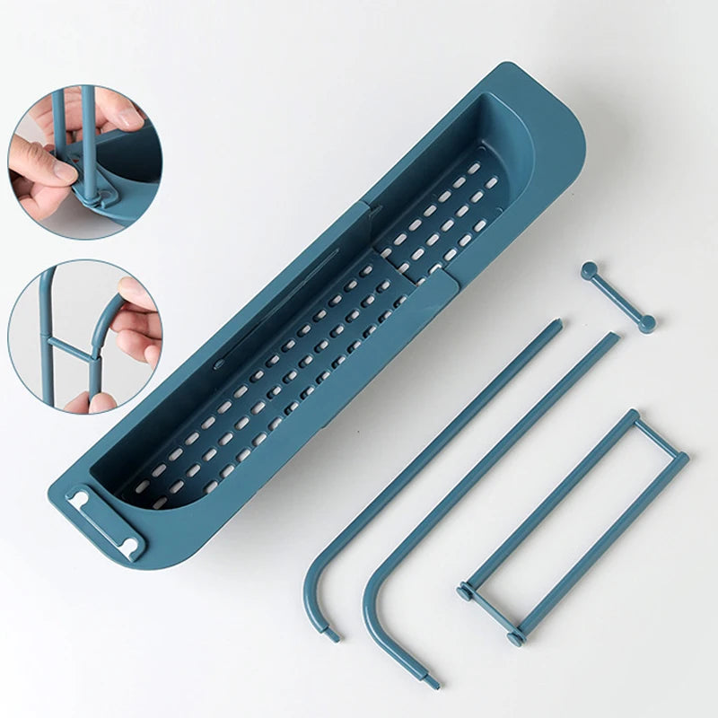 Telescopic Sink Shelf Kitchen Drainer Rack Organizer Soap Sponge Holder Towel Rack Storage Organizer Basket Gadgets Accessories