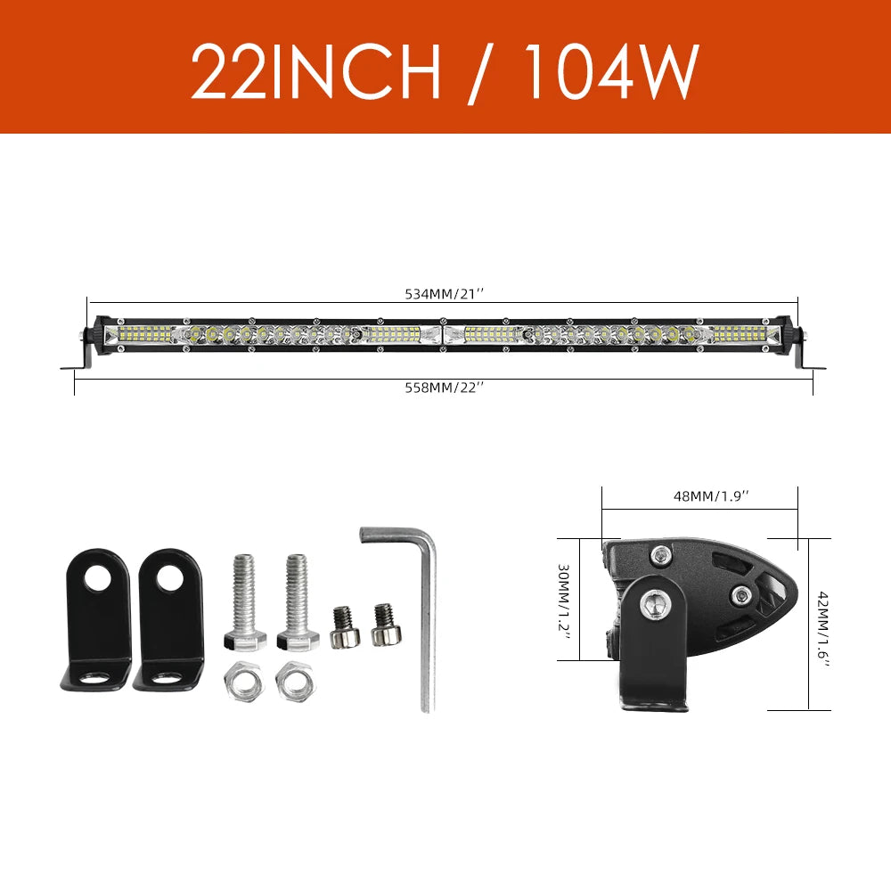 UNI-SHINE 22inch 104W Led Light Bar 12000LM Single Row Led Work Driving Lights Offroad Truck SUV ATV Tractor Car Boat 12V 24V