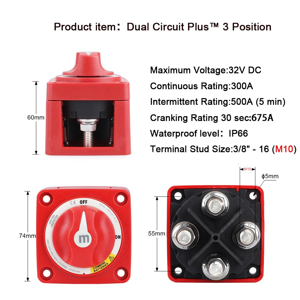 2 3 4 Position Battery Mass Switch Cut Single Dual  M-Series Marine Boat 12-48V 100-300A Heavy Duty Isolator Disconnect Rotary