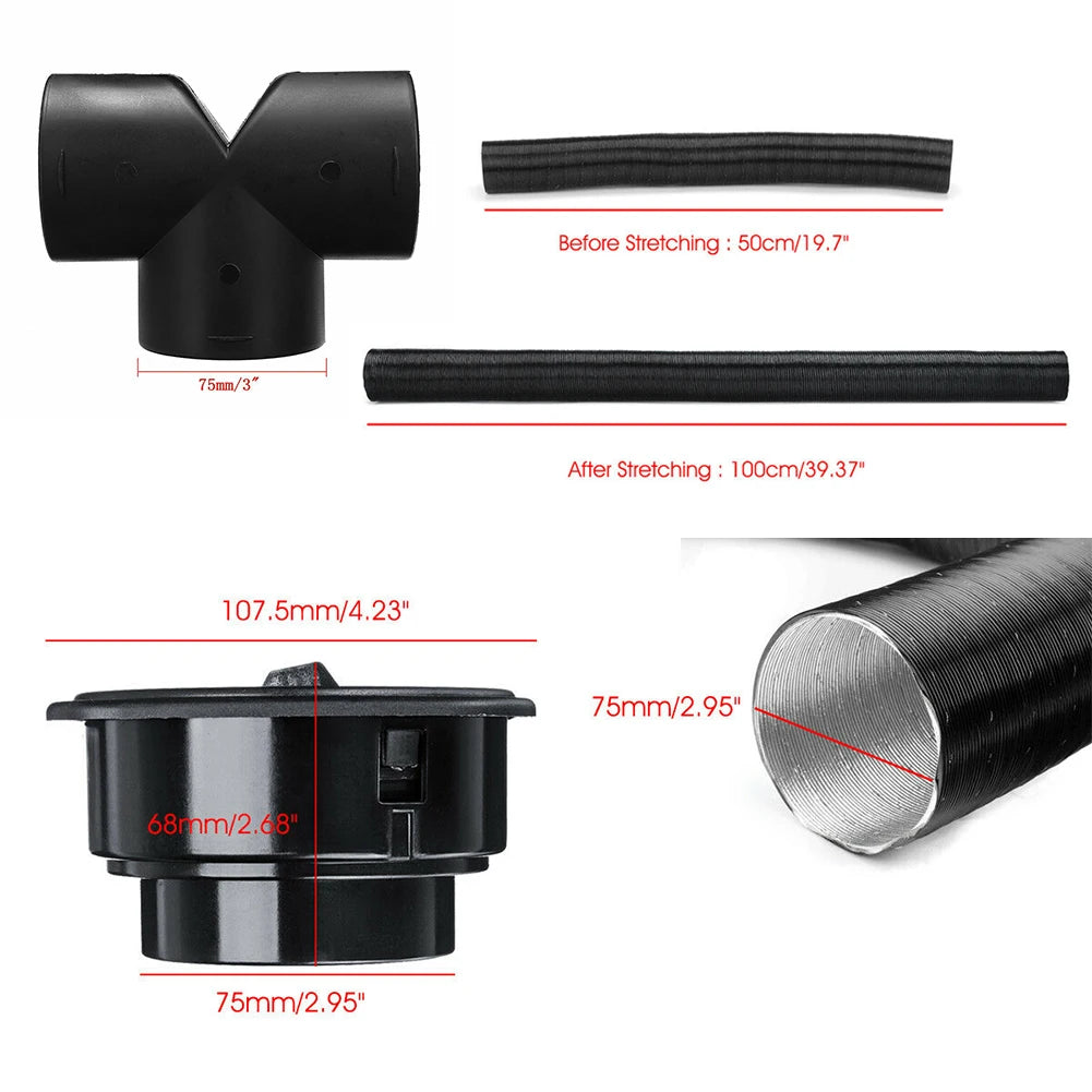75mm Diesel Heater Pipe Duct + Warm Air Outlet For Webasto For Eberspacher For Propex Diesel Heater Vent Hose Clips Set