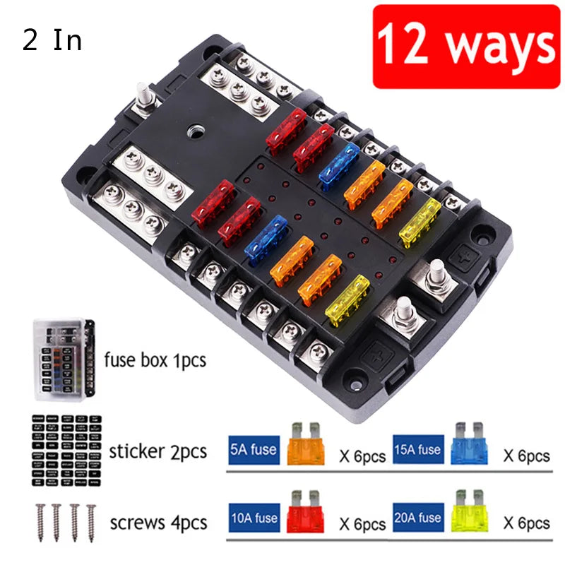 ACCESTING 6/12 Way Blade Fuse 12-24V Car Boat Fuse Box Holder With Plastic Cover For Power Panel Board Camper RV Accessorie