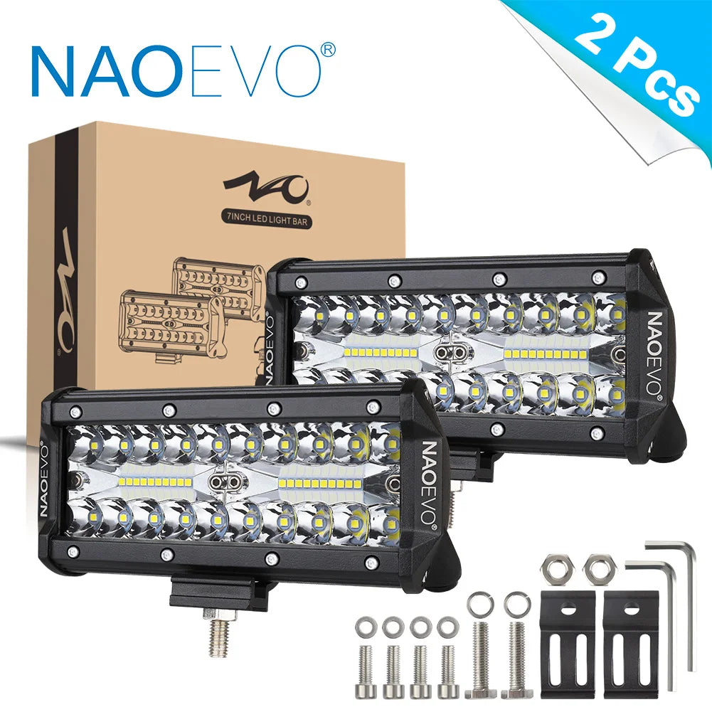 NAOEVO 7 Inch LED Bar Light Off Road 240W 12V 24V Combo Beam led Work Lamp Bracket for Niva lada 4x4 Truck ATV Accessories