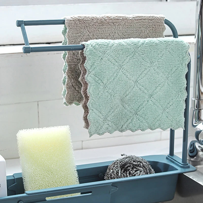 Telescopic Sink Shelf Kitchen Drainer Rack Organizer Soap Sponge Holder Towel Rack Storage Organizer Basket Gadgets Accessories
