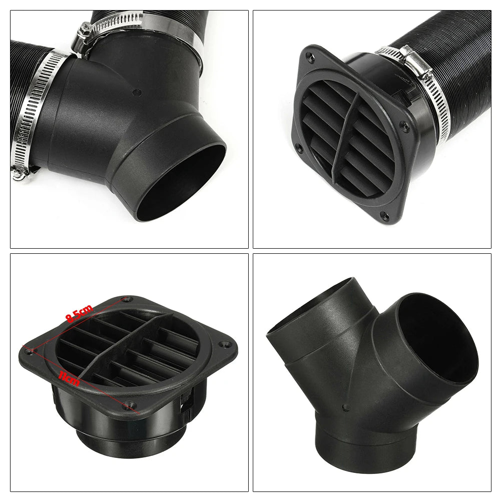 75mm Diesel Heater Pipe Duct + Warm Air Outlet For Webasto For Eberspacher For Propex Diesel Heater Vent Hose Clips Set