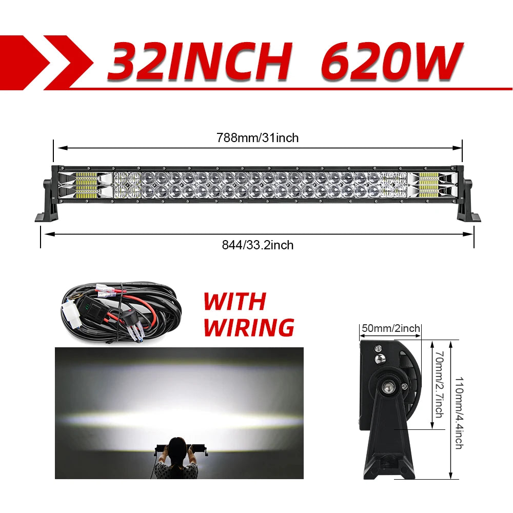 CO LIGHT 22 32 42 52 Inch Curved Led Light Bar COMBO 420W 620W 820W 1020W Dual Row Driving Offroad Car Truck 4x4 SUV ATV 12V 24V