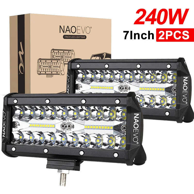 NAOEVO 7 Inch LED Bar Light Off Road 240W 12V 24V Combo Beam led Work Lamp Bracket for Niva lada 4x4 Truck ATV Accessories