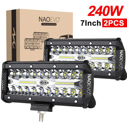 NAOEVO 7 Inch LED Bar Light Off Road 240W 12V 24V Combo Beam led Work Lamp Bracket for Niva lada 4x4 Truck ATV Accessories