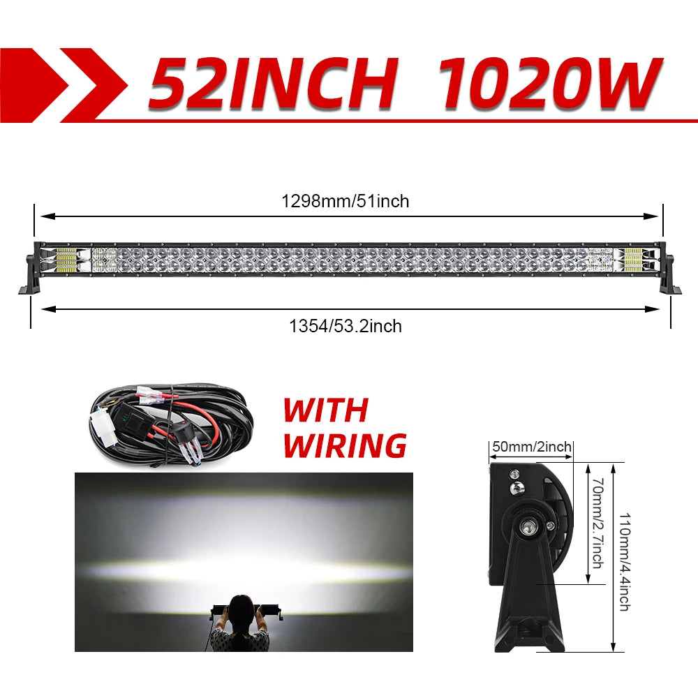 CO LIGHT 22 32 42 52 Inch Curved Led Light Bar COMBO 420W 620W 820W 1020W Dual Row Driving Offroad Car Truck 4x4 SUV ATV 12V 24V