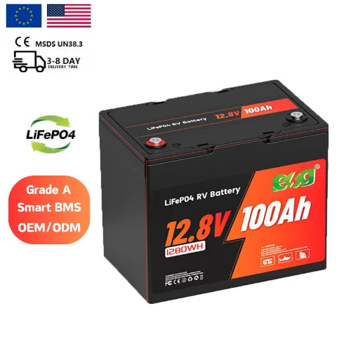 ESG US Stock Grade a 12.8V 100Ah Lithium Ion Battery Pack with 6000 Cycles Smart BMS Lifepo4 for Solar Home Storage