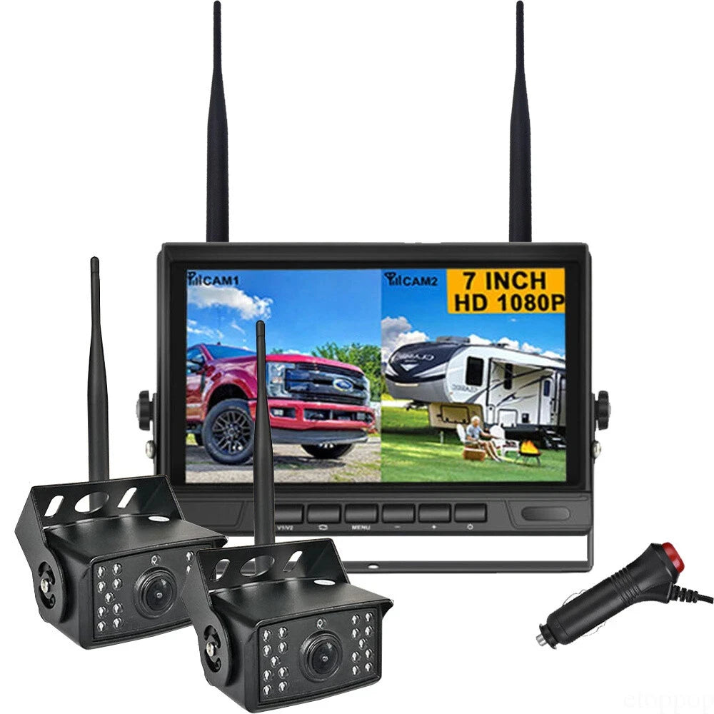 IPoster  Digital Wireless 7'' Quad DVR Monitor BSD 2x Backup Camera for Ice-cream Camper
