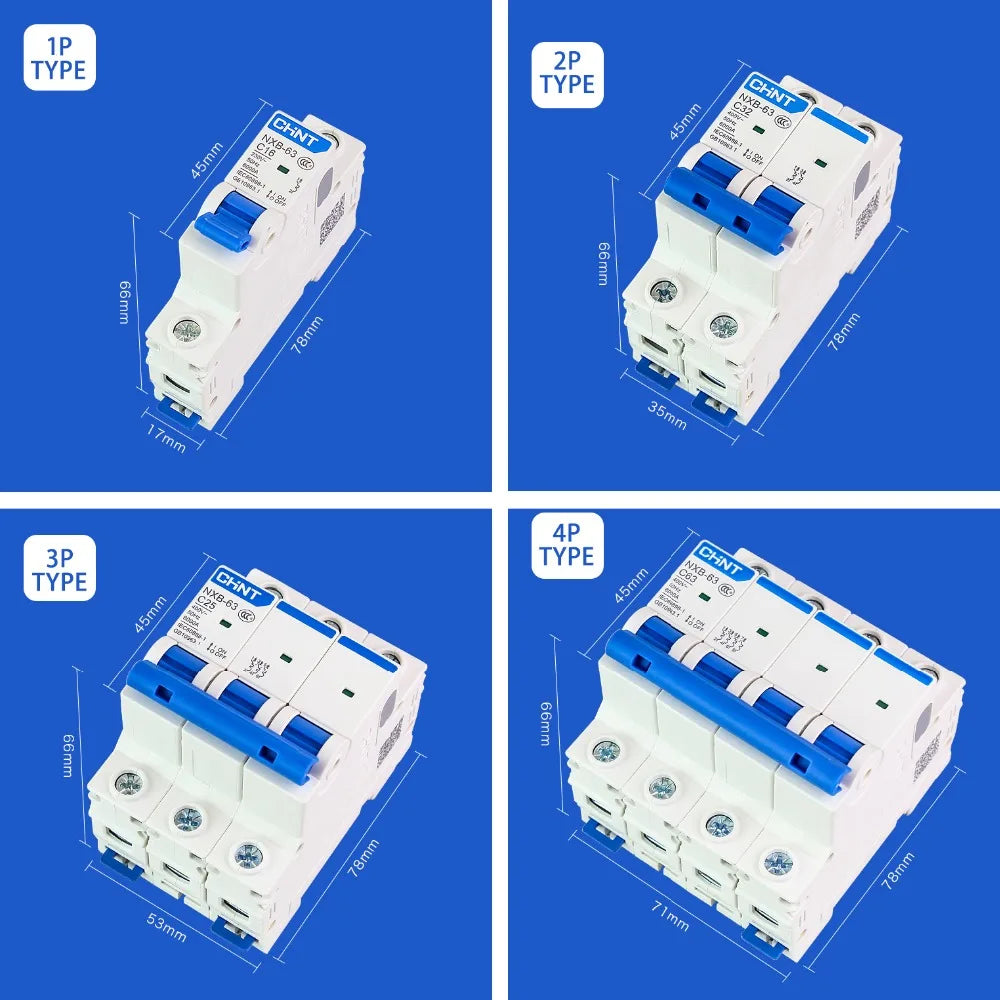 CHINT NXB-63 DZ30 DZ40 EPN DPN TPN 1P 2P 3P 4P AC 230/400V Circuit Breaker DIN Rail Mounting Miniature Household Air Switch
