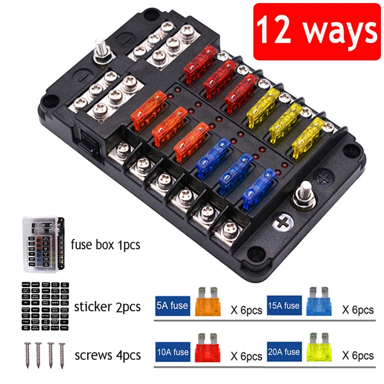 ACCESTING 6/12 Way Blade Fuse 12-24V Car Boat Fuse Box Holder With Plastic Cover For Power Panel Board Camper RV Accessorie