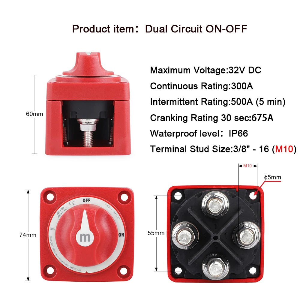 2 3 4 Position Battery Mass Switch Cut Single Dual  M-Series Marine Boat 12-48V 100-300A Heavy Duty Isolator Disconnect Rotary