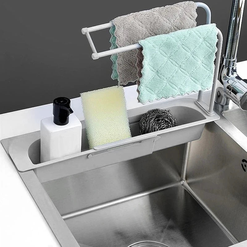 Telescopic Sink Shelf Kitchen Drainer Rack Organizer Soap Sponge Holder Towel Rack Storage Organizer Basket Gadgets Accessories