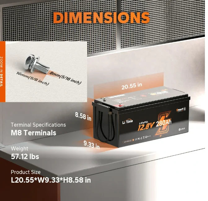 Best Seller LiTime 5 Years Warranty Bluetooth 12V 280Ah LiFePO4 Lithium Deep Cycle Battery for Rvs and Homes and Off-grid